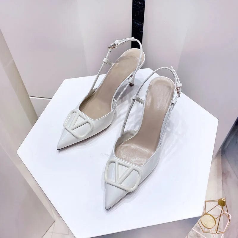 V-shaped Buckle Thin Heel High Heel Shoes Pointed Back Hollow Baotou Sandals Women's Elegant Nake - CLASSY CLOSET BOUTIQUE