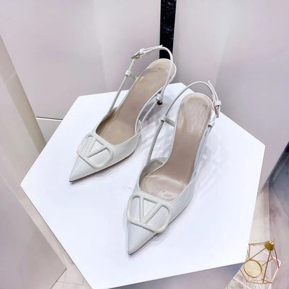 V-shaped Buckle Thin Heel High Heel Shoes Pointed Back Hollow Baotou Sandals Women's Elegant Nake - CLASSY CLOSET BOUTIQUE