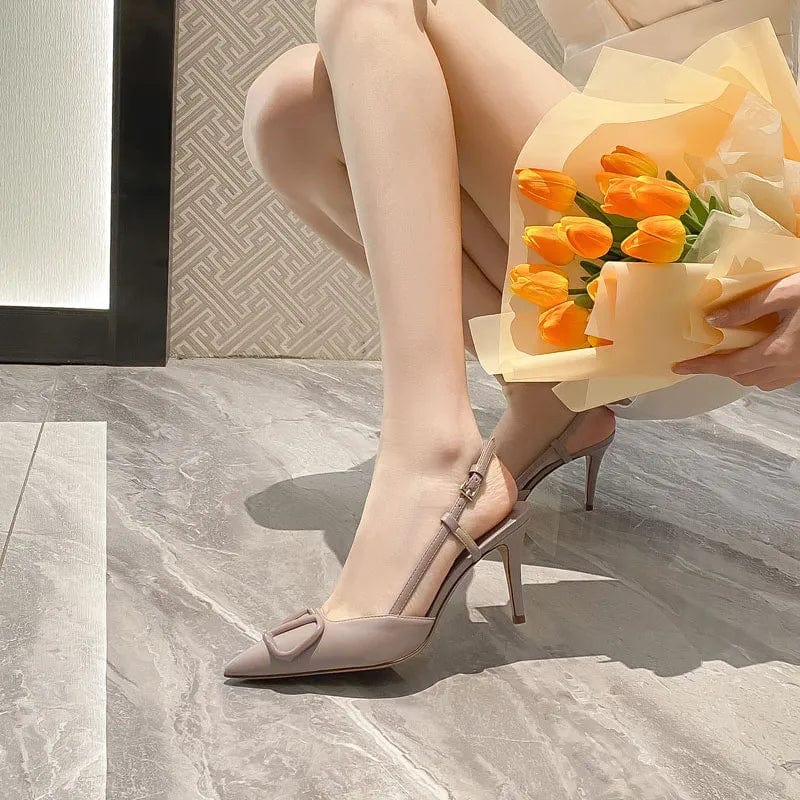 V-shaped Buckle Thin Heel High Heel Shoes Pointed Back Hollow Baotou Sandals Women's Elegant Nake - CLASSY CLOSET BOUTIQUE